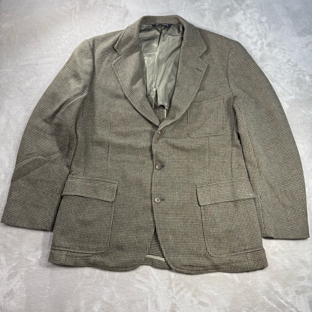 Vintage Polo Ralph Lauren Blazer Men Sz 40L Wool Tweed Brown Herringbone Preppy